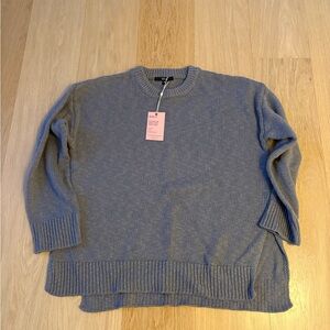 Quince Women's Oversized Cotton Linen Gray Crewneck Sweater